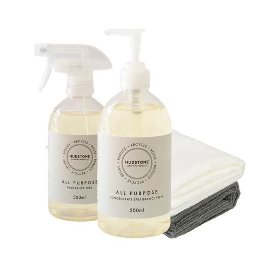 All Purpose Bundle with 2 x microfibre cloths (Makes 10 bottles - $3.99 per bottle) - Fragrance Free